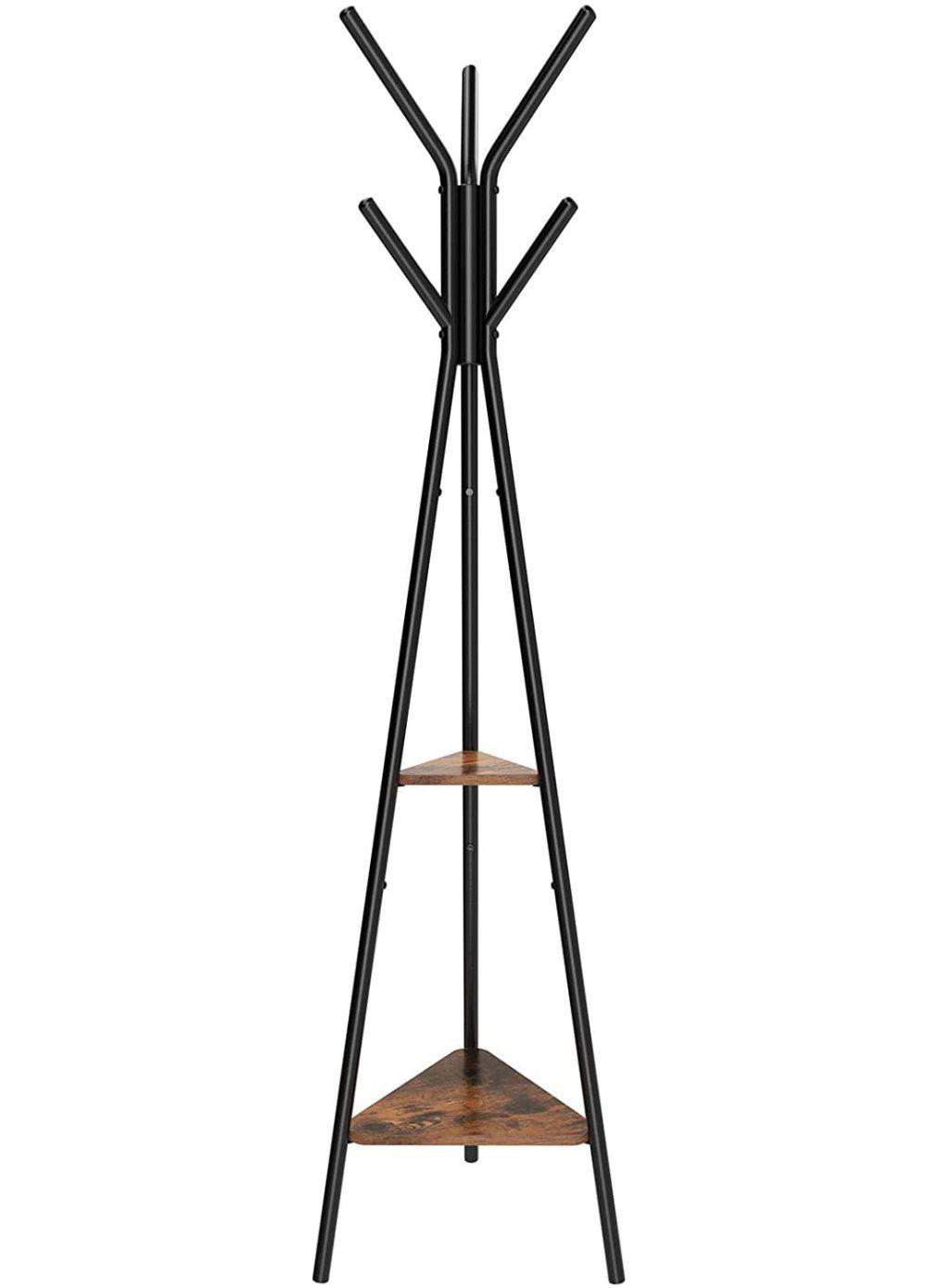 Stående klädhängare med 2 trähyllor - Garderob klädhängare