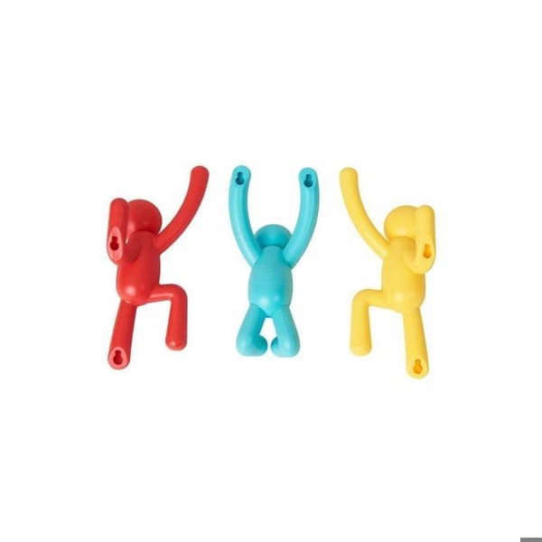 Klädkrok - Buddy - Set om 3 - Röd - Blå - Gul - Osynlig fixering