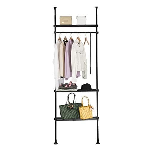 Rootz justerbar garderob Organizer Kläder Hyllsystem-Hängskena-Teleskopiska kläder Förvaringshyllor, svart