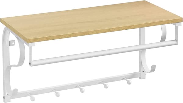 Vägghylla Med Klädhängare, Klädstång - Ek / Vit