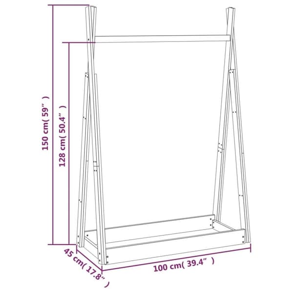 vidaXL tøjstativ 100x45x150 cm massivt fyrretræ hvid
