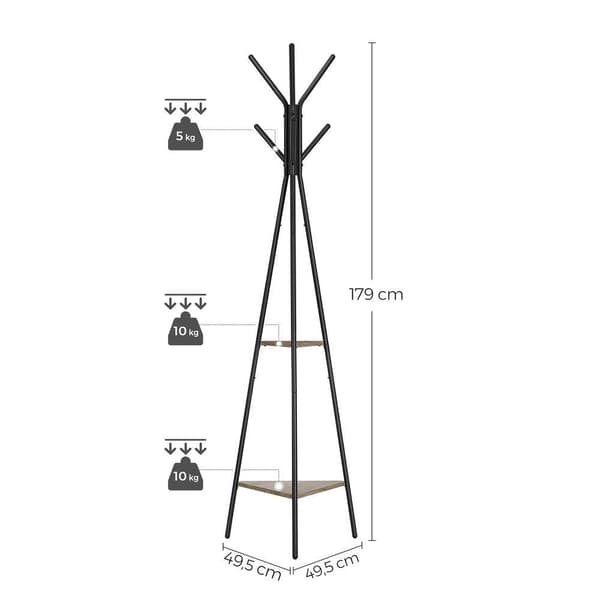 Rootz-takkiteline - Naulakko - Takkipuu - Takkiteline puun muodossa - Seisova vaateteline - Lastulevy/teräs - Greige musta - 49,5 x 49,5 x 179 cm
