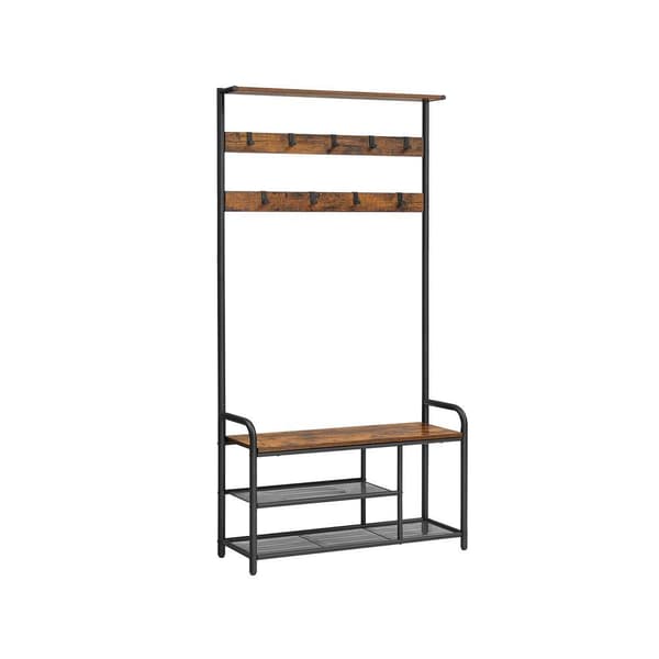 Rootz knagerække - knagerække - knagerække med kroge - knagerække med skostativ - stående knagerække - spånplade, stål - vintage brun-sort - 85 x 30 x