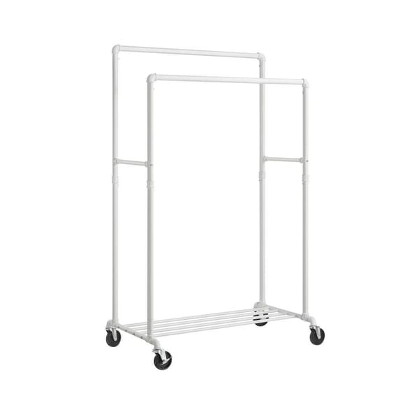 Rootz Tøjstativ - Tøjstativ med 2 skinner - Tøjstativ - Rullende Tøjstativ - Stående Tøjstativ - Justerbart Tøjstativ - Stål - Hvid - 100 x 59 x 162 c