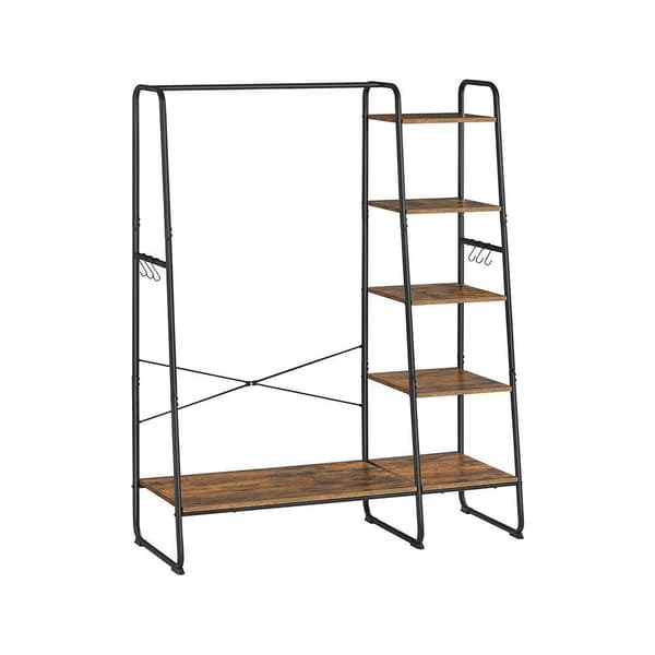 Rootz-vaateteline - Vaateteline - 5 tasoinen vaateteline - Vaateteline - Seisova vaateteline - Riipputeline - Vintage ruskea-musta - 45 x 120 x 160 cm
