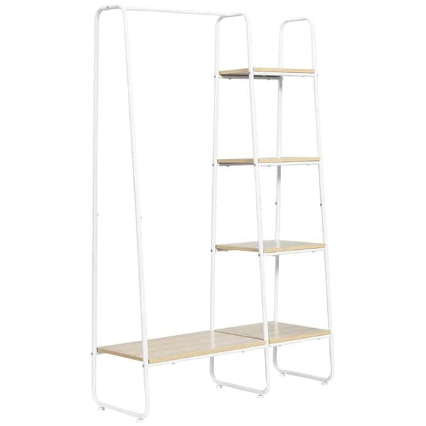 Rootz Klädställ - Klädställ - Klädställ - 5 hyllor - 1 Klädstång - Natur + Vit - 101 cm x 39 cm x 160 cm