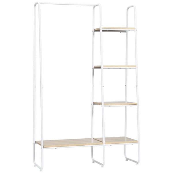 Rootz Klädställ - Klädställ - Klädställ - 5 hyllor - 1 Klädstång - Natur + Vit - 101 cm x 39 cm x 160 cm