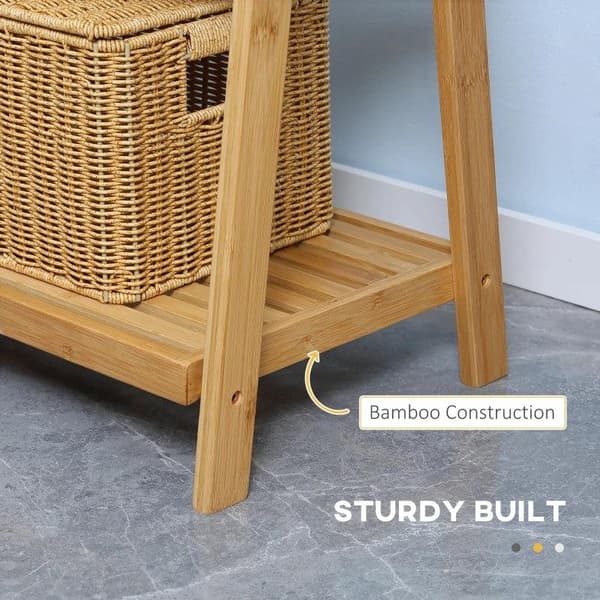 Rootz handduksställ - Fristående handduksställ i naturlig bambu - Med 3 handduksstänger - 3 förvaringshyllor - Vikbar handdukshållare - Natur - 53 cm