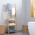 Miniatyrbild 10 av 11: Rootz handduksställ - Fristående handduksställ i naturlig bambu - Med 3 handduksstänger - 3 förvaringshyllor - Vikbar handdukshållare - Natur - 53 cm