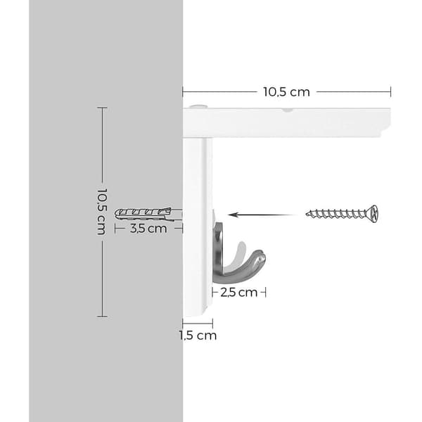 Rootz vægknagerække - Garderobe - 4 dobbeltkroge - væg knagerække - MDF - Hvid - 40 x 10,5 x 10,5 cm