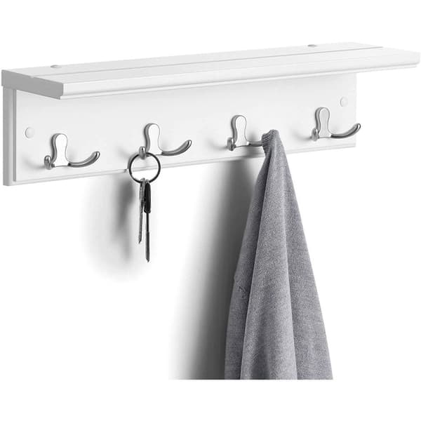 Rootz vægknagerække - Garderobe - 4 dobbeltkroge - væg knagerække - MDF - Hvid - 40 x 10,5 x 10,5 cm