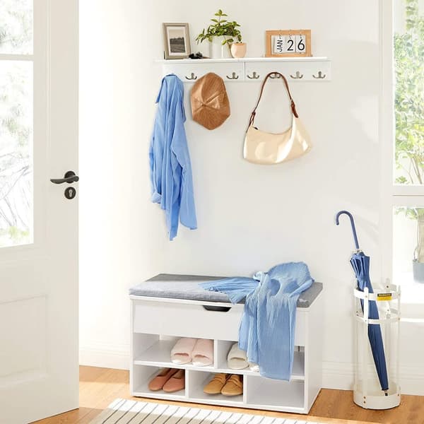 Rootz vægknagerække - Garderobe - 4 dobbeltkroge - væg knagerække - MDF - Hvid - 40 x 10,5 x 10,5 cm