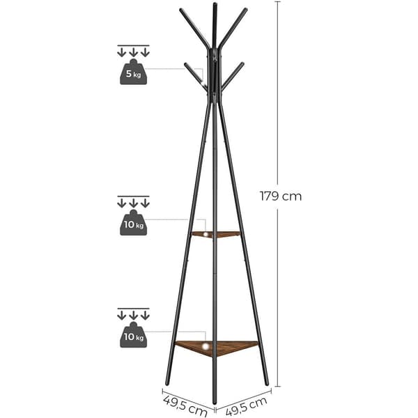 Rootz-naulakko - Puun muotoinen - Teollinen - 2 hyllyä - 5 koukkua - Seisova naulakko - Ruskea - Musta