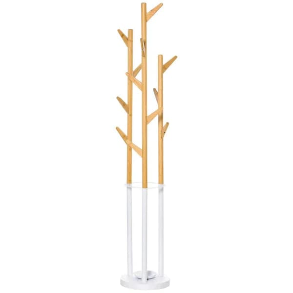 Rootz Knagerække - Bambus Knagerække - Knageholder - 13 kroge - Natur/Hvid - 30,5 cm x 30,5 cm x 174,5 cm