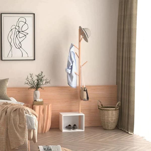Rootz Klädställ - Klädkrok - Klädhängare - Förvaringsbänk - Träddesign - Naturligt trä - 40Lx30Wx180H cm