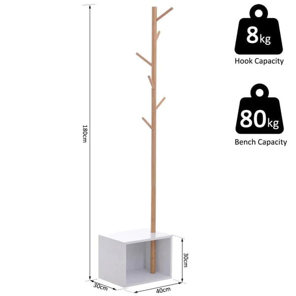 Rootz Klädställ - Klädkrok - Klädhängare - Förvaringsbänk - Träddesign - Naturligt trä - 40Lx30Wx180H cm