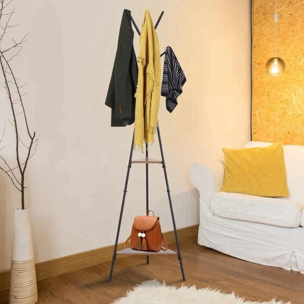 Rootz Coat Stand - Tøjstativ - 6 kroge - Metal - Sort - 32,5 x 45,5 x 182 cm