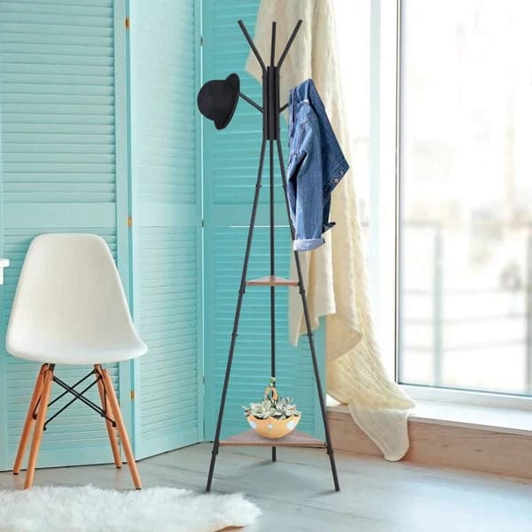 Rootz Coat Stand - Tøjstativ - 6 kroge - Metal - Sort - 32,5 x 45,5 x 182 cm