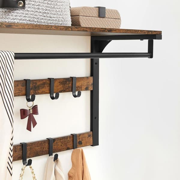 Rootz væg knagerække - knagerække - med hylde - vægmonteret knagerække - knagerække - spånplade/stål - vintage brun-sort - 65 x 30 x 42 cm