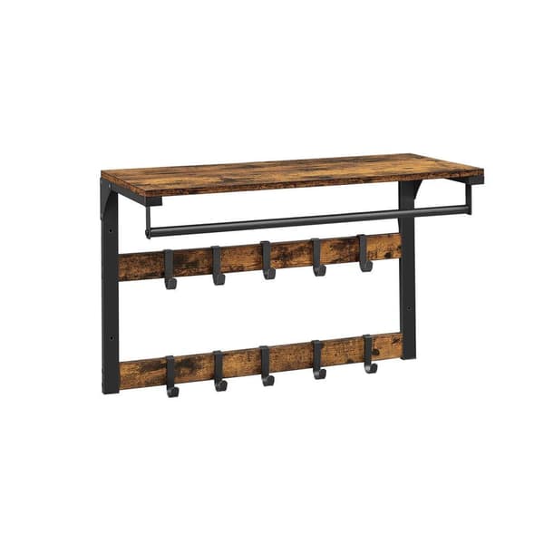 Rootz væg knagerække - knagerække - med hylde - vægmonteret knagerække - knagerække - spånplade/stål - vintage brun-sort - 65 x 30 x 42 cm