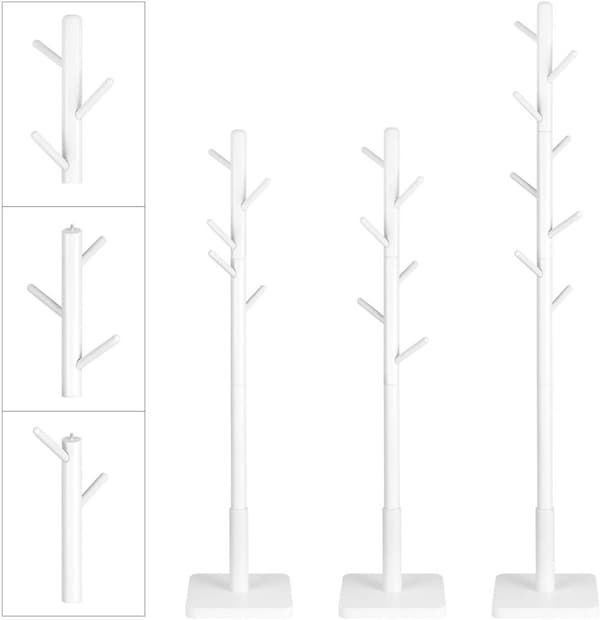 Rootz-naulakko - Vaateteline - Massiivipuu - Puun muotoinen - 8 koukkua - Valkoinen - Kumipuu - 30 x 30 x 175 cm
