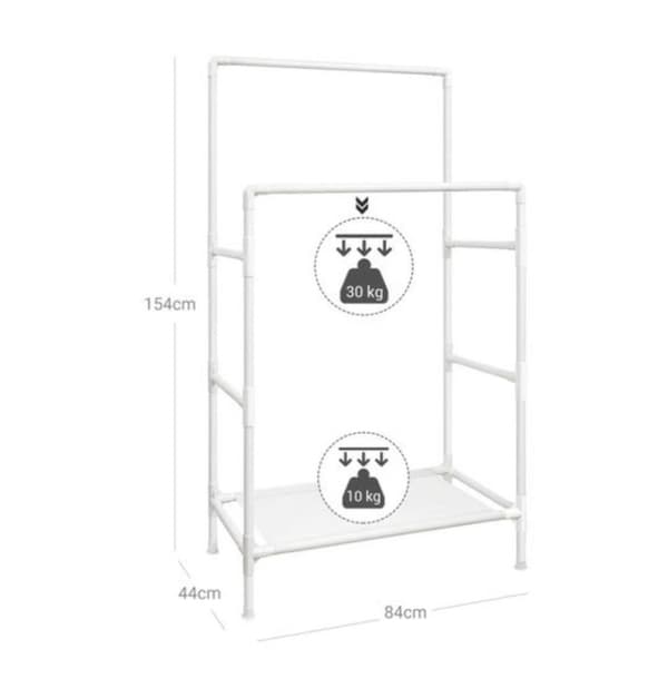 Rootz Tøjstativ - Garderobestativ - To stænger - Metal - Plast - Hvid - 88 x 44 x 154 cm