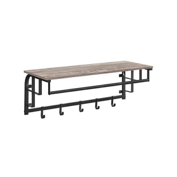 Rootz-naulakko - Naulakko 5 koukulla - Naulakko säilytyshyllyllä - Puinen naulakko - Teollinen naulakko - Lastulevy - Teräs - Greige musta - 30 x 66 x