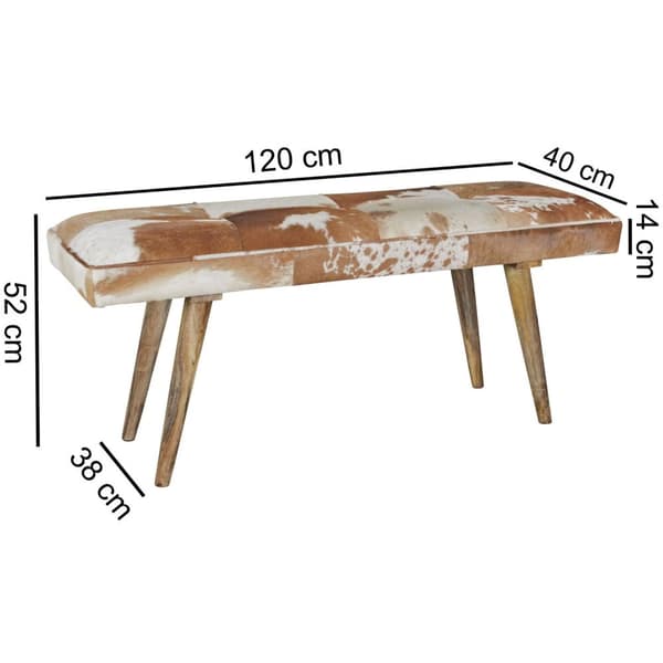 Rootz Bänk - Stoppad Bänk - Hall Bänk - Bänk - Getläder - Mangoträ - Brun/Vit - 120 cm
