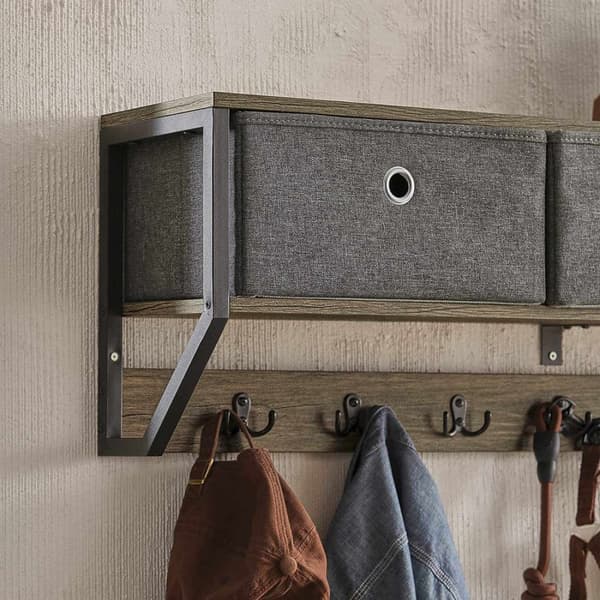 Rootz Væg Knagerække Væg - Entre Væghylde - Opbevaringsskab med 3 kurve 7 kroge - B100 x D20 x H30cm