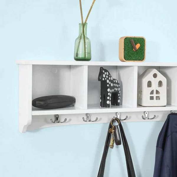 Rootz White Wall Display -säilytysyksikkö, jossa 4 komponenttia, 5 koukkua - Seinäteline Kylpyhuoneen keittiön kaappi