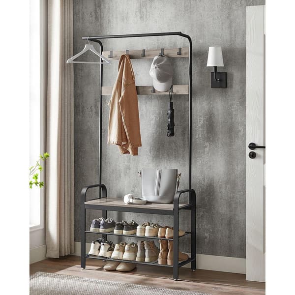 Rootz Knageholder - Knageholder med 9 kroge - Stående knagerække - Trækrog - Vægmonteret knagerække - Spånplade - Stål - Eg-hvid - 32 x 70 x 175 cm (D