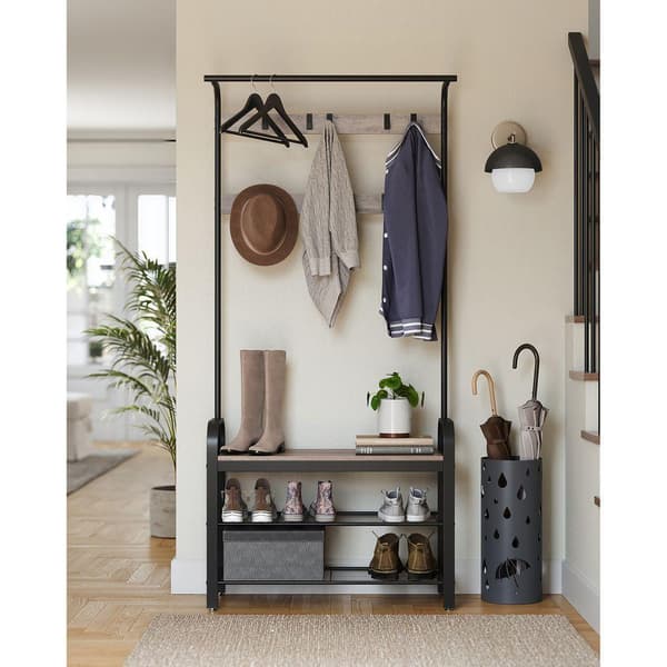Rootz Knageholder - Knageholder med 9 kroge - Stående knagerække - Trækrog - Vægmonteret knagerække - Spånplade - Stål - Eg-hvid - 32 x 70 x 175 cm (D