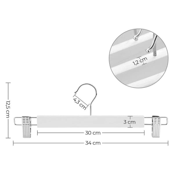 Rootz Buksebøjler - Sæt med 8 buksebøjler - Bøjle - Tøjbøjler - Klædebøjler - Med clips - Hvid - 34 x 1,2 x 12,5 cm
