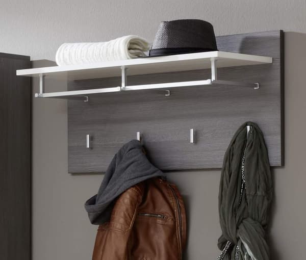 Rootz Wardrobe Panel - Clothes Organizer - Hanging Unit - Coat Rack - Storage Shelf - Entryway Accessory - Wall Mount - White High Gloss & Smoky Silve