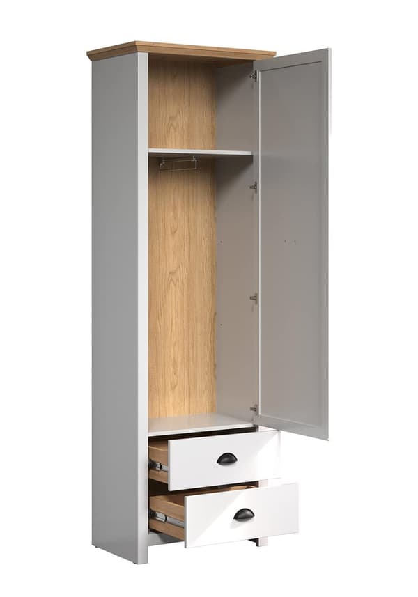 Rootz Landside Garderobenschrank - Wardrobe - Clothes Cabinet - Apparel Closet - Storage Unit - Clothing Armoire - Garment Holder - Light Grey/Artisan