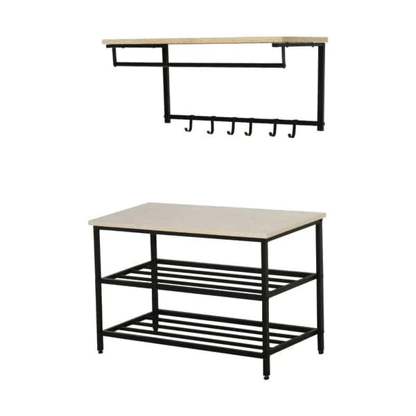 Rootz 2-in-1 Coat Rack Set - Clothes rack Rack - Bench Seat - Bench - Wall Coat Rack - 6 Hooks