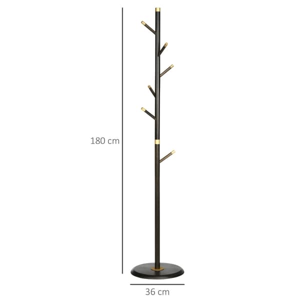 Rootz Knagerække - Tøjstativ - Mørkepoleret stel - Iøjnefaldende look - Maksimal belastning 15 kg - Tøj+hatte+tasker - 6 kroge - Bambus+metal - Valnød