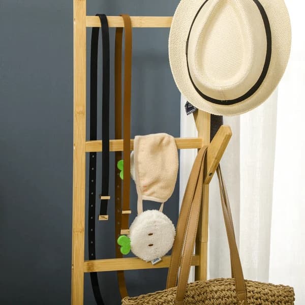 Rootz Tøjstativ - Lavet af Bambus - Knage - Tøjstativ - Buksestativ - 1 hylde - 4 Hjul - Naturlig - 100L x 37W x 191H cm