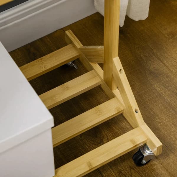 Rootz Tøjstativ - Lavet af Bambus - Knage - Tøjstativ - Buksestativ - 1 hylde - 4 Hjul - Naturlig - 100L x 37W x 191H cm