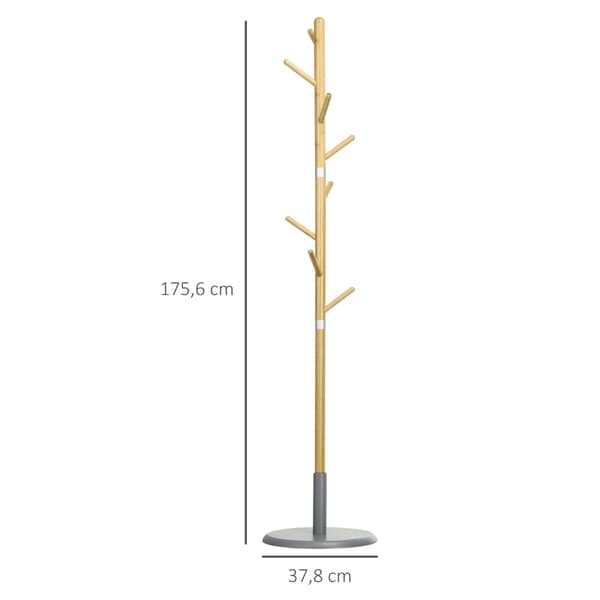 Rootz Knagerække - Knageholder - Scandi Design - Bambus Knagerække - Naturlig + Grå - 37,8 cm x 37,8 cm x 175,6 cm