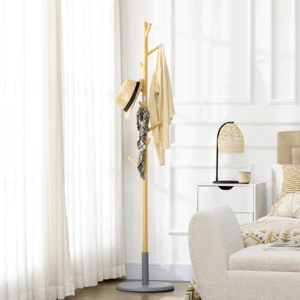 Rootz Knagerække - Knageholder - Scandi Design - Bambus Knagerække - Naturlig + Grå - 37,8 cm x 37,8 cm x 175,6 cm
