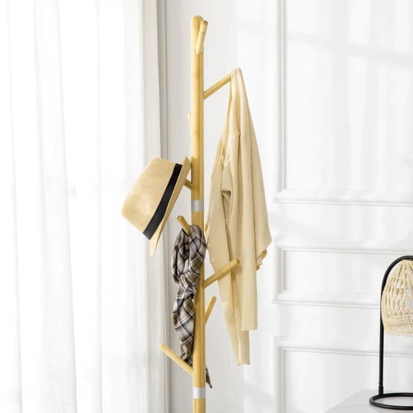 Rootz Knagerække - Knageholder - Scandi Design - Bambus Knagerække - Naturlig + Grå - 37,8 cm x 37,8 cm x 175,6 cm