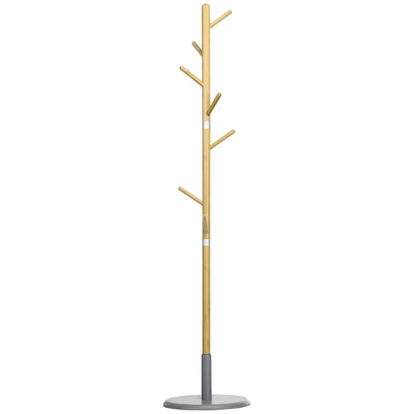 Rootz Knagerække - Knageholder - Scandi Design - Bambus Knagerække - Naturlig + Grå - 37,8 cm x 37,8 cm x 175,6 cm