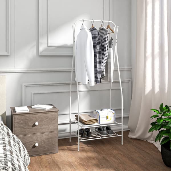 Rootz Tøjstativ - Beklædningsstativ - Garderobeholder - Beklædningsholder - Påklædningsskærm - Kjolebøjle - Outfitstation - Hvid - 58,5x32x158cm