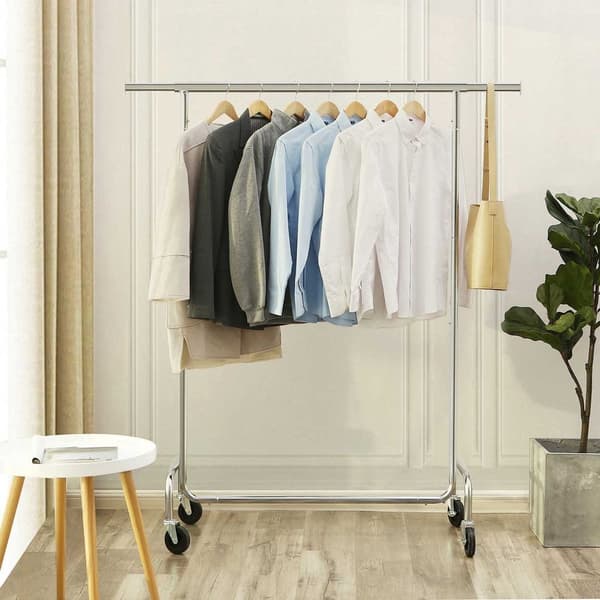 Rootz Tøjstativ - Heavy Duty Metal - Robust - Glat glidning - Praktisk - Pladsbesparende - Opbevaringsplads - PP rulle - Sølv - 117 x 58,5 x 18 cm