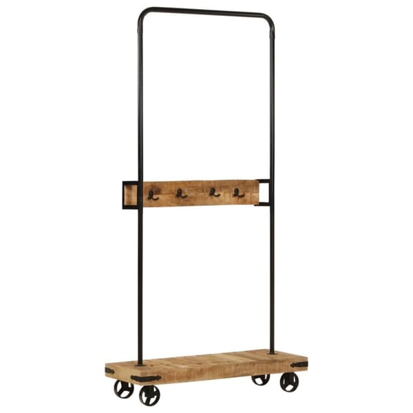 vidaXL Klädställning med hjul 90x35x190 cm massivt mangoträ och järn