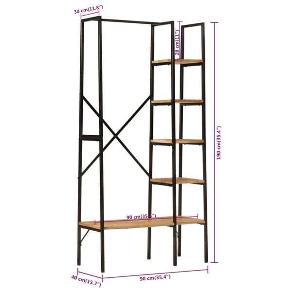 vidaXL Klädställning med hyllor 90x40x190 cm massivt mangoträ och järn