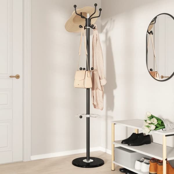 vidaXL Klädställning med paraplyställ svart 180 cm pulverlackerat järn