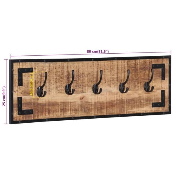 vidaXL knagerækker 2 stk. 80x8x25 cm massivt ru mangotræ