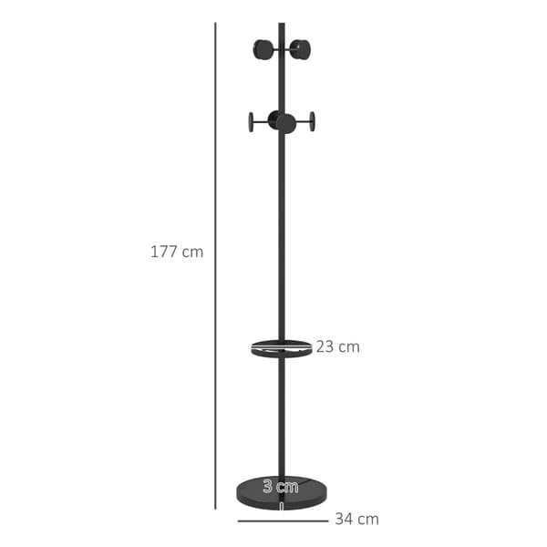 Rootz frakkestativ - Hattestativ - Inklusiv paraplystativ - 12 knagerækker - Metal - Gang - Garderobe - Kontor - Sort - Φ34 x 177Hcm